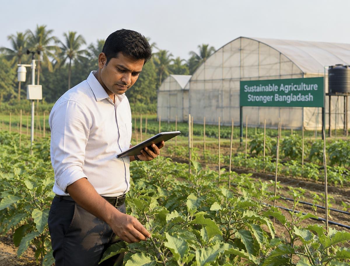 b-agro agronomist inspecting a vegetable field